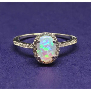 Mermaid Ring - Opal Ring with Diamond Cubic Zirconia Halo