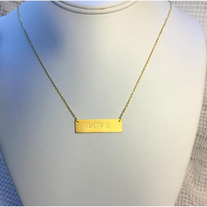 Love Necklace,Love Plaque -Gold Love Plaque necklace,Brushed gold necklace