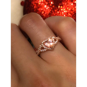 Morganite Heart Ring-Rose Gold Infinity Heart and CZ Ring