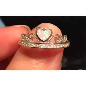 Opal Heart Ring-White Opal Ring with CZ’s