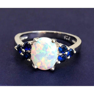 White Fire Opal & Sapphire Ring