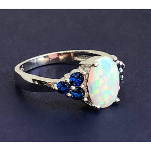 White Fire Opal & Sapphire Ring