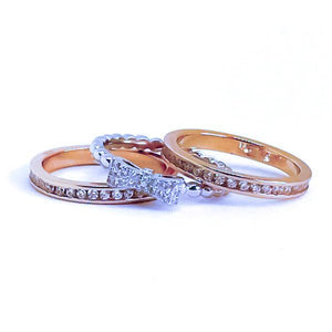 Rose Gold Stack Ring with Bow Ring - Art Deco Rings - CZ Eternity Bands