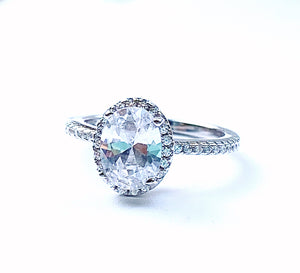Oval Sterling Silver Halo Engagement Ring