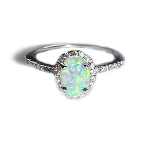Mermaid Ring - Opal Ring with Diamond Cubic Zirconia Halo