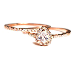 Rose Gold Teardrop Engagement Ring Set - Pear Shaped Wedding Set