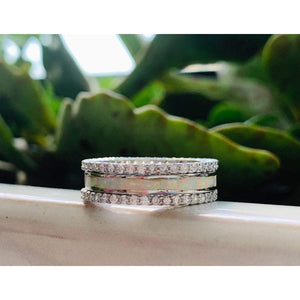 White Opal Band & CZ Eternity Ring Stack